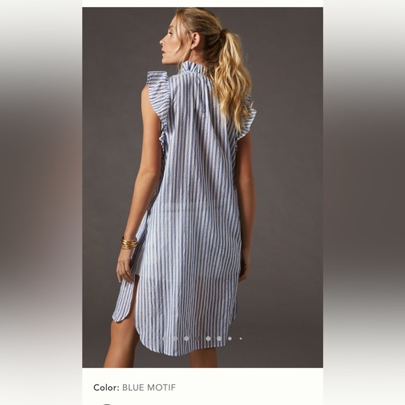 NWT new anthropologie Maeve sleeveless long tunic ruffle medium blue white - Picture 10 of 17